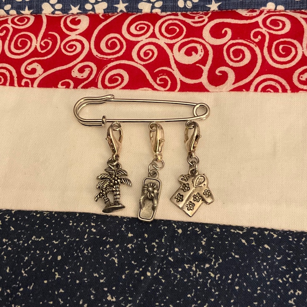Unk Silver Tropical Palm Tree, Flip Flop & Shirt Charm Brooch
